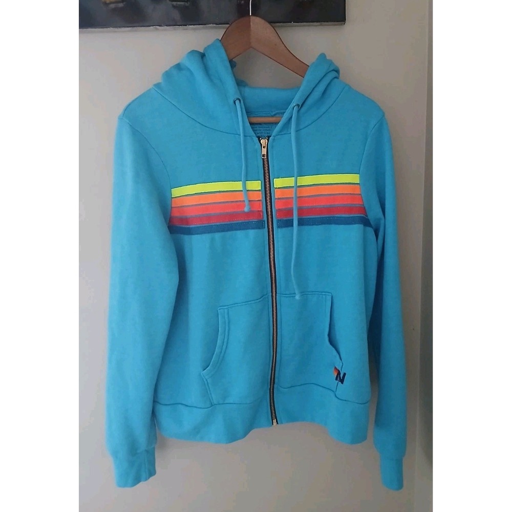 Aviator Nation 5 Stripe Zip-Up Hoodie Size Small Beach Preppy Fleece Lined